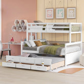 Bellemave® Twin over Full Bunk Bed with Trundle and 3 Drawers - Bellemave